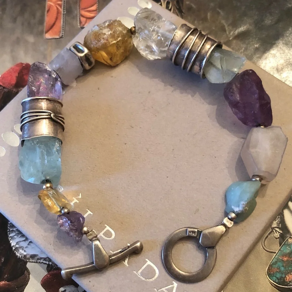 Vintage Silpada Citrine Amethyst Sterling Silver Gold-Filled Bead Bracelet B0710 - Picture 1 of 16